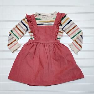 Ruffle Butts Corduroy Cross-Back Jumper Dress & Striped Top Outfit